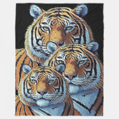 虎3頭 フリースブランケット (正面)