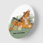 虎、動物のジャングル ラウンド壁時計 (傾斜)