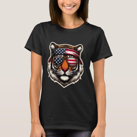 虎 7月4日 アメリカ独立記念日 USA パ Tシャツ (正面)