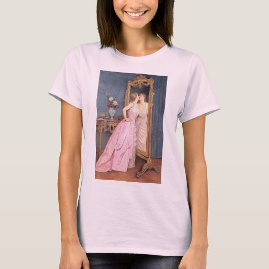 虚栄(美しい女性が鏡で自分自身を眺める) Tシャツ (正面)