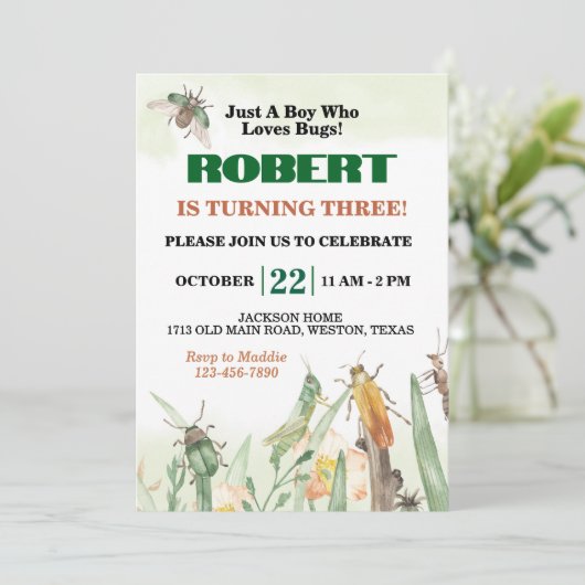 虫が好きな男の子誕生日 招待状 (スタンド正面)