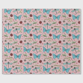 虫が好きにかわいいピンクの愛の虫 ラッピングペーパー (フラット)