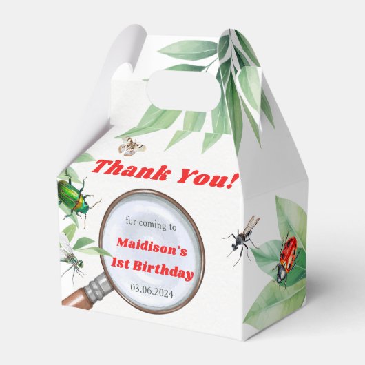 虫と虫のヴィンテージ男の子の誕生日パーティー フェイバーボックス (正面サイド)