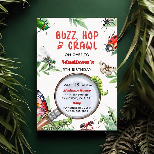 虫と虫のヴィンテージ男の子の誕生日パーティー 招待状