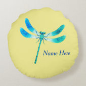 虫のように可愛い青い緑のトンボがライトイエロー ラウンドクッション (裏面)
