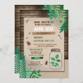 虫のキャッチャーのゴミ集め競争の子供の誕生日のパーティー 招待状 (正面/裏面)