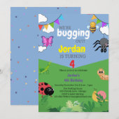 虫のテーマの子供の誕生日パーティー招待状　ぞわぞわ 招待状 (正面/裏面)