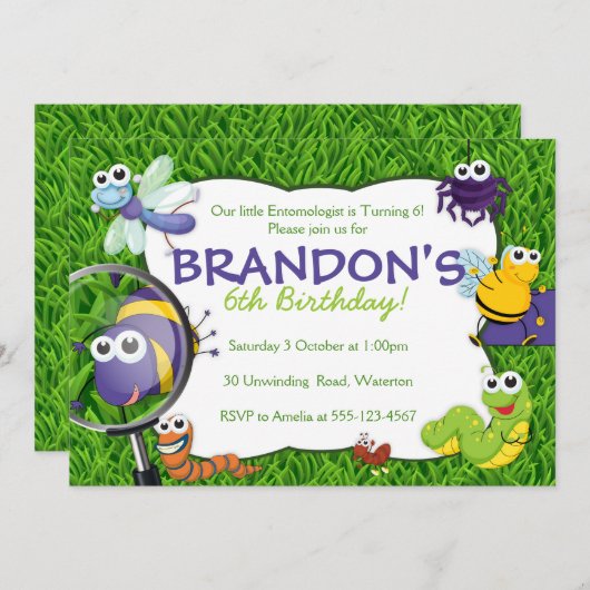 虫のテーマはパーティの招待状をからかいます 招待状 (正面/裏面)