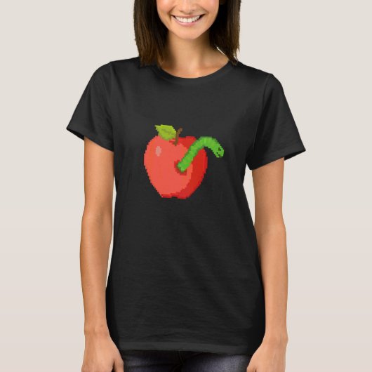 虫の入ったピクセルりんご Tシャツ (正面)