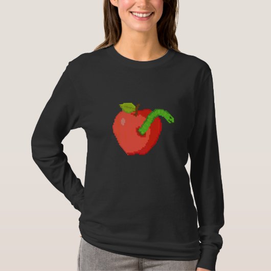 虫の入ったピクセルりんご Tシャツ (正面)