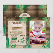 虫の宝探し写真ハント 木のパーティー 葉っぱの葉 招待状 (正面/裏面)