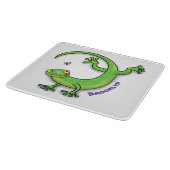 虫の漫画と可愛い幸せな緑のゲッコ挨拶 カッティングボード (角)