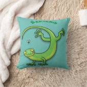 虫の漫画と可愛い幸せな緑のゲッコ挨拶 クッション (ブランケット)