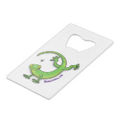 虫の漫画と可愛い幸せな緑のゲッコ挨拶 クレジットカード栓抜き (裏面アングル)