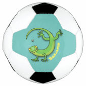 虫の漫画と可愛い幸せな緑のゲッコ挨拶 サッカーボール (正面)