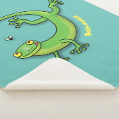 虫の漫画と可愛い幸せな緑のゲッコ挨拶 シェルパブランケット (3/4)