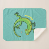 虫の漫画と可愛い幸せな緑のゲッコ挨拶 シェルパブランケット (正面(横))