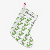 虫の漫画と可愛い幸せな緑のゲッコ挨拶 スモールクリスマスストッキング (正面 (吊り時))