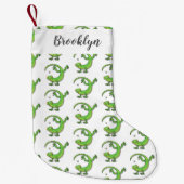 虫の漫画と可愛い幸せな緑のゲッコ挨拶 スモールクリスマスストッキング (正面)