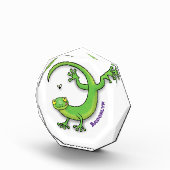 虫の漫画と可愛い幸せな緑のゲッコ挨拶 フォトブロック (右)