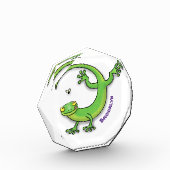 虫の漫画と可愛い幸せな緑のゲッコ挨拶 フォトブロック (左)