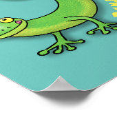 虫の漫画と可愛い幸せな緑のゲッコ挨拶 ポスター (角)