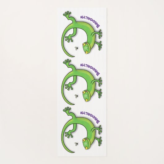 虫の漫画と可愛い幸せな緑のゲッコ挨拶 ヨガマット (裏面)