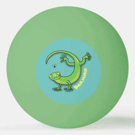 虫の漫画と可愛い幸せな緑のゲッコ挨拶 卓球ボール (正面)