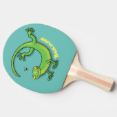 虫の漫画と可愛い幸せな緑のゲッコ挨拶 卓球ラケット (横)