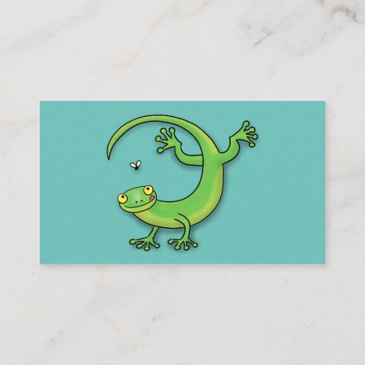 虫の漫画と可愛い幸せな緑のゲッコ挨拶 名刺 (裏面)