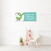 虫の漫画と可愛い幸せな緑のゲッコ挨拶 横断幕 (インサイチュ)