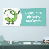 虫の漫画と可愛い幸せな緑のゲッコ挨拶 横断幕 (トレードショー)