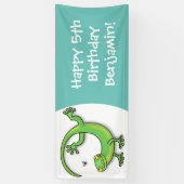 虫の漫画と可愛い幸せな緑のゲッコ挨拶 横断幕 (縦)