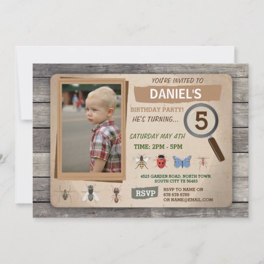 虫の狩りの庭は誕生日の招待状を煩わせます 招待状 (正面)