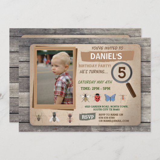 虫の狩りの庭は誕生日の招待状を煩わせます 招待状 (正面/裏面)