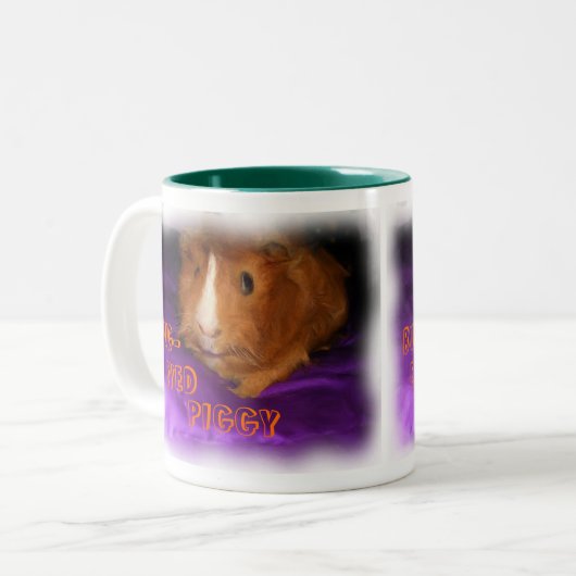 虫の目のギニー豚マグカップ ツートーンマグカップ (正面左)