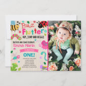 虫の誕生日の招待状の女の子のピンクの虫のパーティー 招待状 (正面)