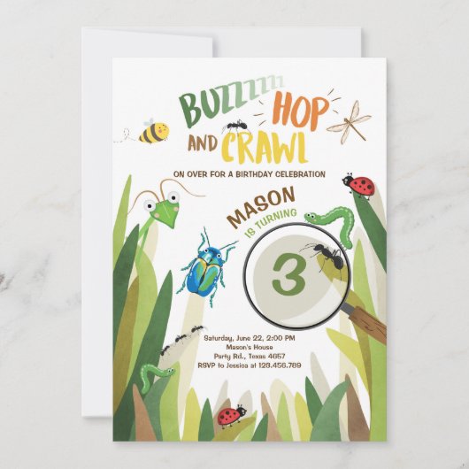 虫の誕生日の招待状の昆虫は男の子の煩わせを煩わせます 招待状 (正面)