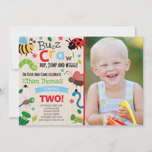 虫の誕生日の招待状の男の子は誕生会を煩わせます 招待状 (正面)