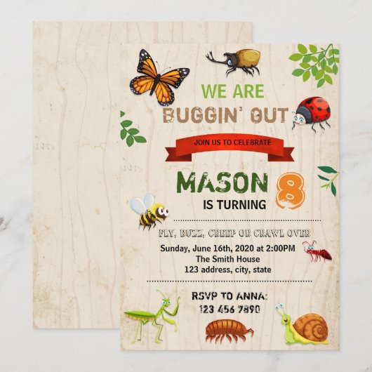 虫の誕生日招待状 招待状 (正面/裏面)