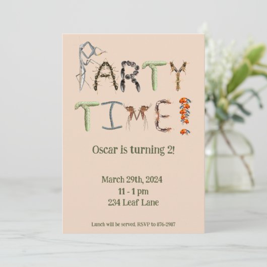虫や昆虫をテーマにしたパーティーの子供向けのぞっとするような 招待状 (スタンド正面)