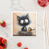 虫を飼い鳥を探しているむさくるしい大きな目の猫 スタンダードカクテルナプキン (インサイチュ)