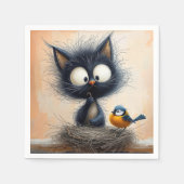 虫を飼い鳥を探しているむさくるしい大きな目の猫 スタンダードカクテルナプキン (正面)