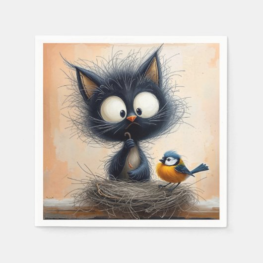 虫を飼い鳥を探しているむさくるしい大きな目の猫 スタンダードカクテルナプキン (正面)