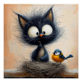 虫を飼い鳥を探しているむさくるしい大きな目の猫 ポスター (正面)