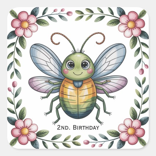 虫カラフル虫2位。誕生日パーティー スクエアシール (正面)