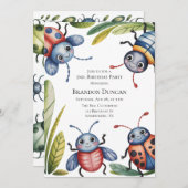 虫カラフル虫2位。誕生日パーティー 招待状 (正面/裏面)