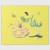 虫中国の黄包み紙付き花 ラッピングペーパー (フラット)