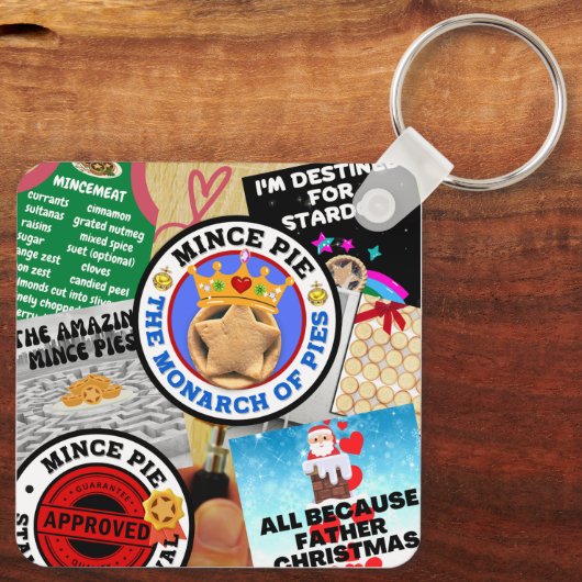 虫眼鏡の下のミンスパイのモンタージュ キーホルダー (裏面)