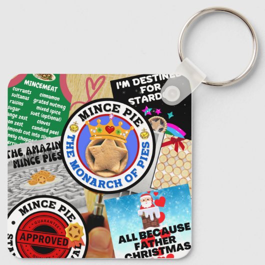 虫眼鏡の下のミンスパイのモンタージュ キーホルダー (裏面)